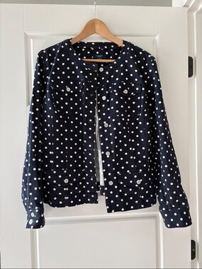 Chaps Navy and White Polka Dot Button Jacket
